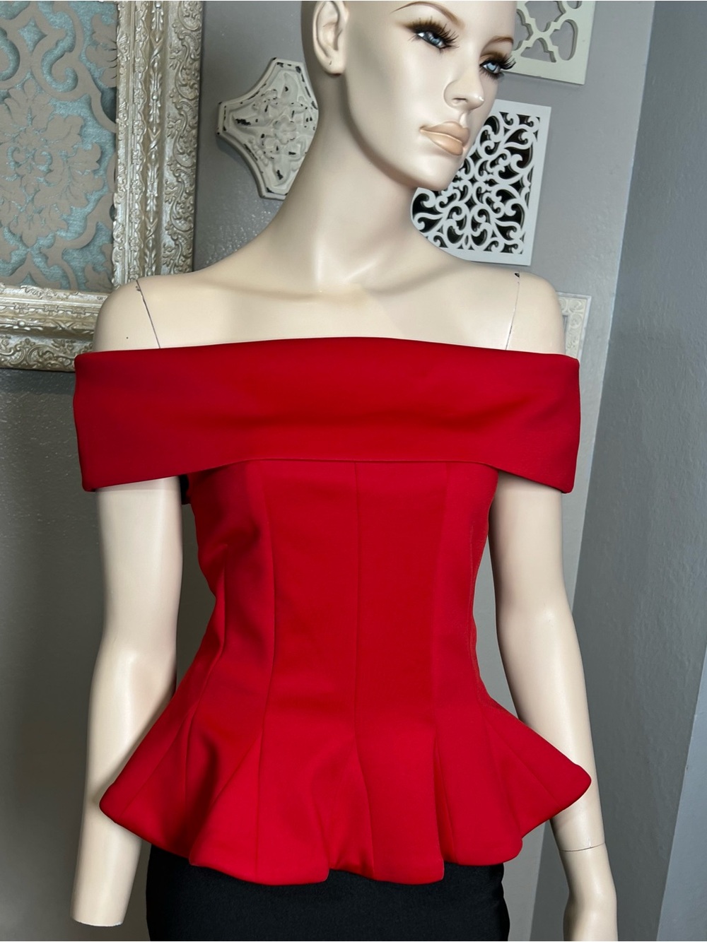 AKIRA Off-Shoulder Peplum Top in Red